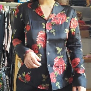 NWOT 100% silk rose button-up 🌹